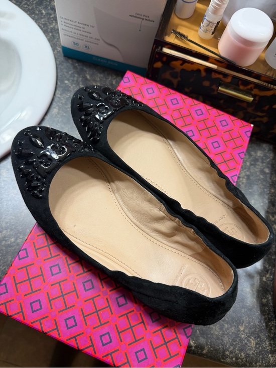 Tory Burch Shoes - Tory Burch Black Embellished Suede Ballet Flats